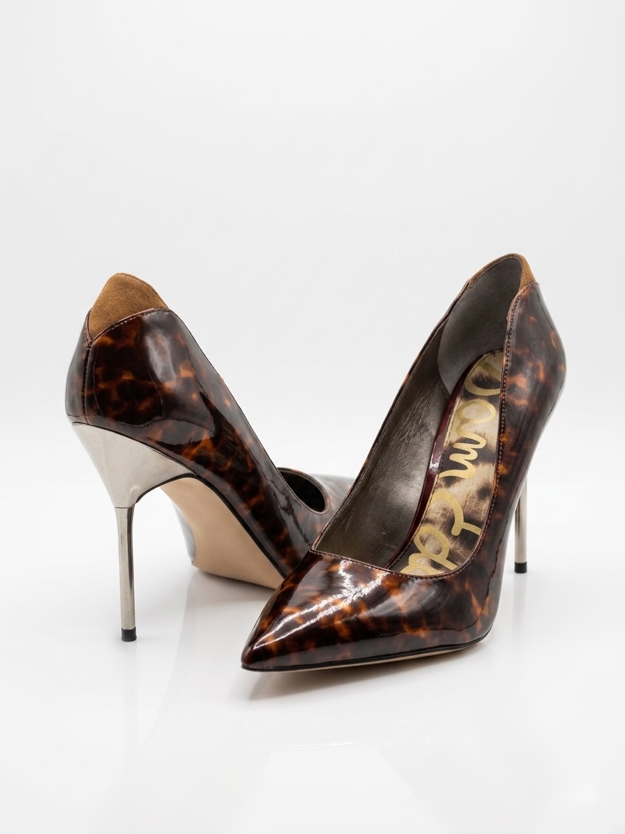 Sam Edelman Tortoiseshell Patent Pointed-Toe Pumps With Silver Stiletto Heel
